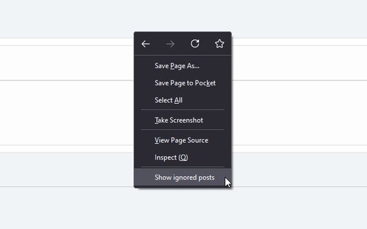 Use the right-click/context menu to show ignored posts