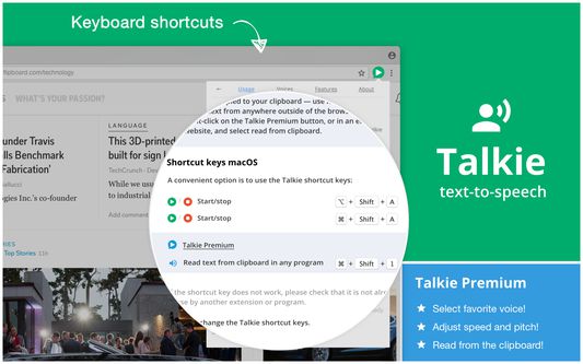 Talkie has keyboard shortcuts