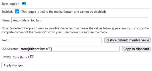 Sample of the settings for a single toggle