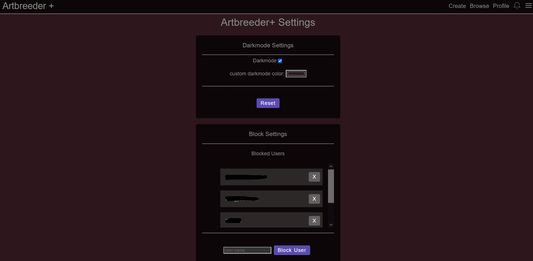 Example of the Artbreeder+ settings page