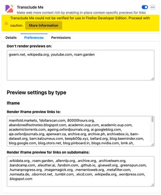 Settings page