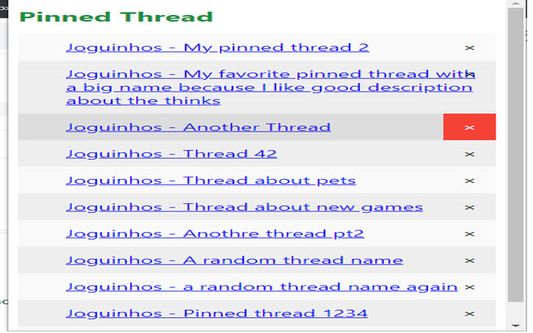 The pinned threads list