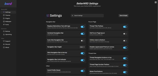 BetterWRD Settings page in V5.0