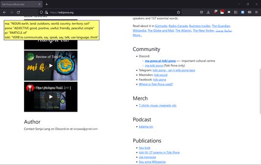 Instantly look up Toki Pona on any website just by clicking on the word!