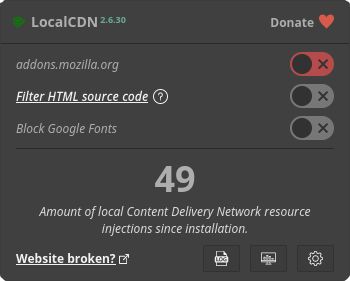 Dark mode: LocalCDN disabled