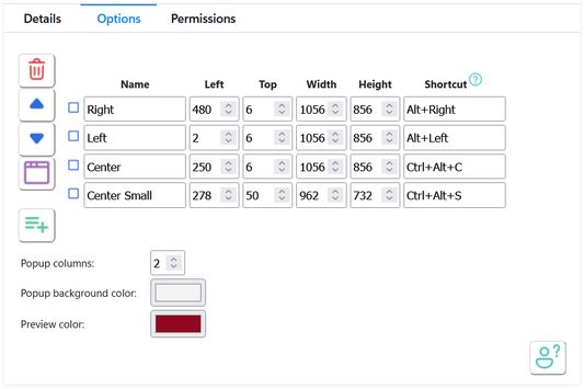 Options configuration