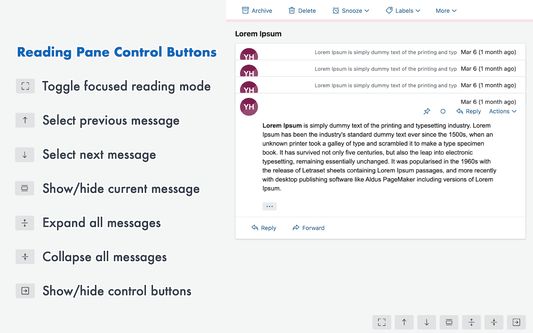 reading pane control buttons