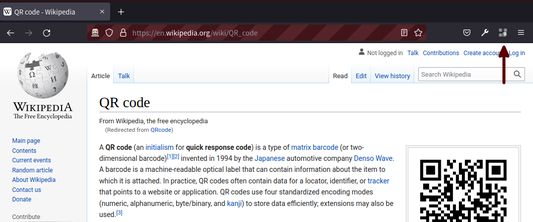 Firefox former toolbar with QR 2 Text button