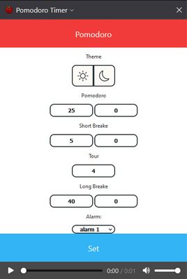 Light settings pomodoro popup
