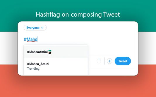 Screenshot of the add-on with Hashflag on Twitter suggestion box on composing a new tweet.