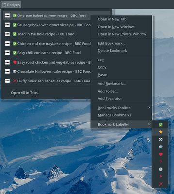 Bookmark item context menu