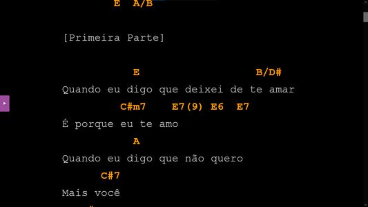 No modo leitura fica mais fácil de visualizar a cifra em tela cheia e navegar pelo texto. Nesse modo, é possível controlar toda a visualização a partir de atalhos de teclado.