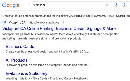 Dealhack showing promo codes in search results.