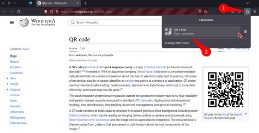 Firefox new toolbar with QR 2 Text button