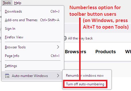 To turn off auto-numbering, use the command on the Tools menu. For Windows users who do not display the classic top menu bar, you can drop the Tools menu using Alt+T.