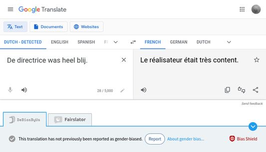 Bias Shield in action on Google Translate