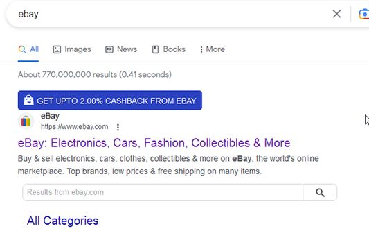 Showing cashback strip on Google when you search any MENA Cashback store.