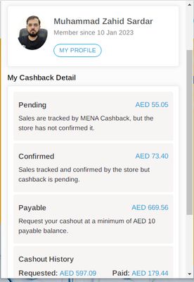 User cashback details.