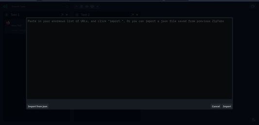 import from list of urls or from json file exported from prev ziptabs session