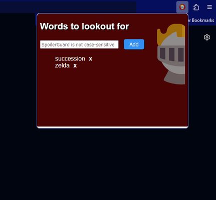 The popup where you can add specific words for the SpoilerGuard to be on the lookout for.
