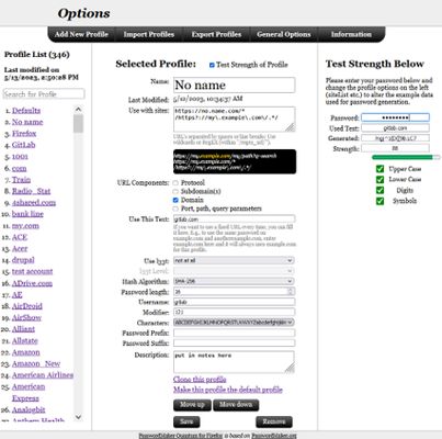 options page to show profile details, list, timestamp, and test