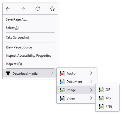 Right-click to open the context menu and select from submenus to download the files of a particular type. This is the 