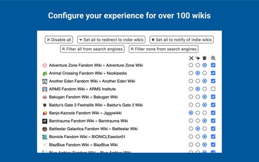 Configure your experience for over 100 wikis