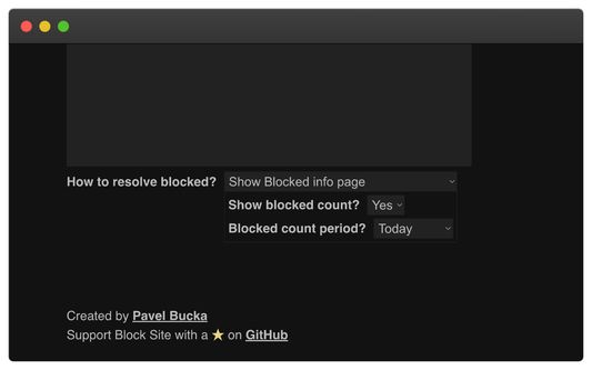 Options page. You can specify how to resolve blocked site:
a) Close Tab
b) Show Blocked info page