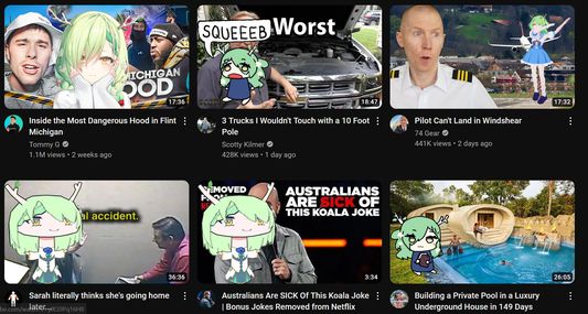 Ceres Fauna being inserted into various YouTube thumbnails.