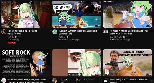 Ceres Fauna being inserted into various YouTube thumbnails.