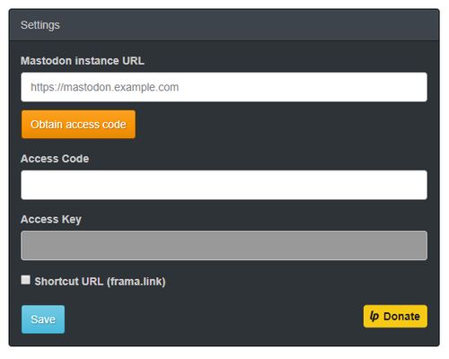 Settings panel