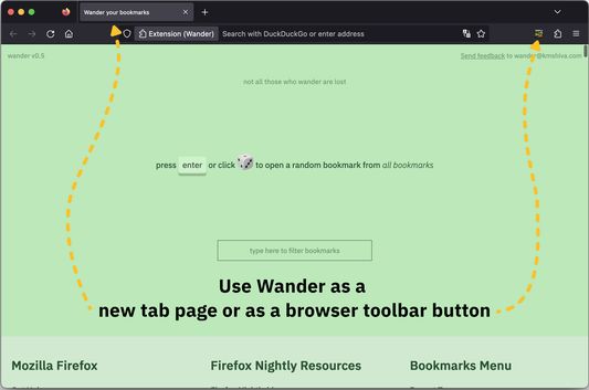 Use Wander as a new tab page or as a browser toolbar button