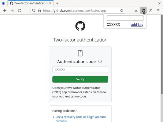 Example login with 2FA on github