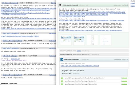 An example of the same bug, with and without BugzillaJS.