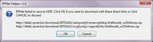 RPNet Notice: Failed to save to HDD + Option to use Direct Links