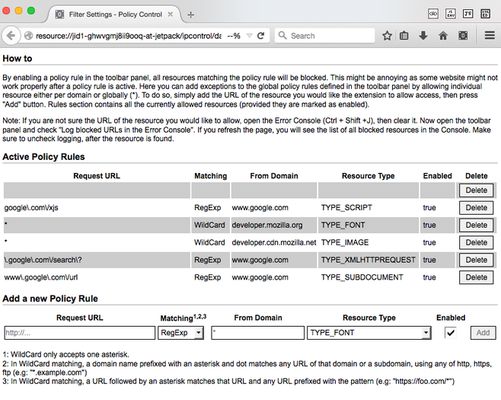 Filtering Settings Page