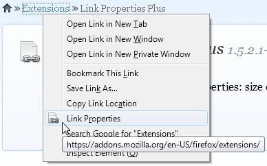 Context menu for links