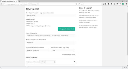 Configuration for monitoring of part of page