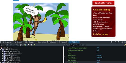Inspecting the SWF tree to manipulate its properties
