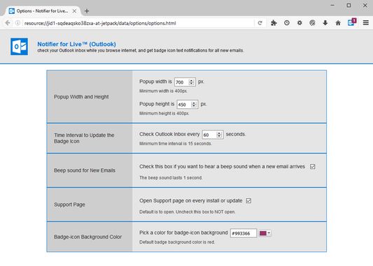 settings page