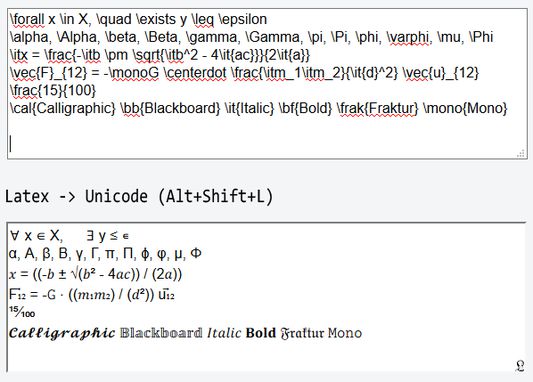 Examples of supported latex syntax