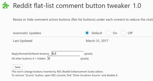 Options panel where you can choose the button sizes.