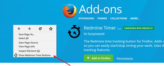 Or open the Redmine Timer Buttons window from the right-click menu...