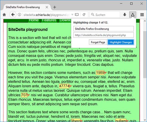 Highlighting changes on a page
