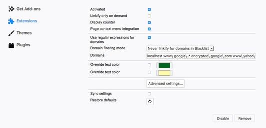 Linkificator settings