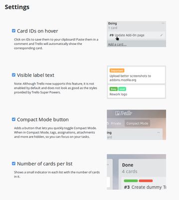 Settings page