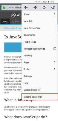 Mobile: Disable JavaScript