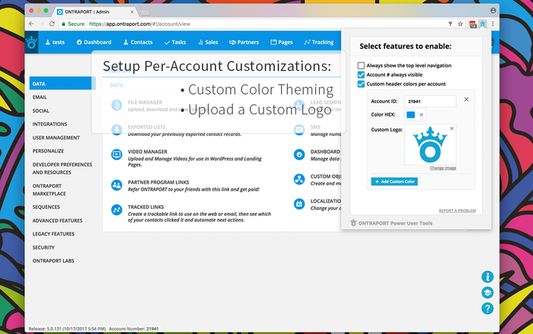 Setup Per-Account customizations such as color theming and custom logo