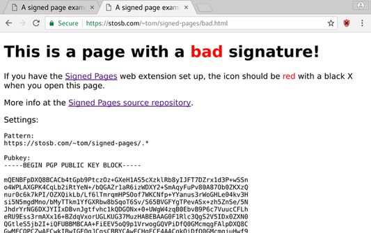 A website with a bad signature