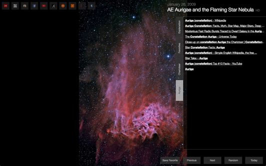 Lookup information on topics displayed within an APOD